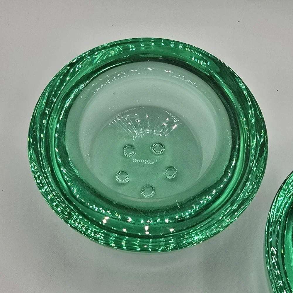Vtg Pair Green Candlestick Holders Tealight Candle Glass‎ 50s 60s 70s